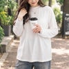 大きいサイズ レディース 袖口レースハイネックカットソー オフホワイト