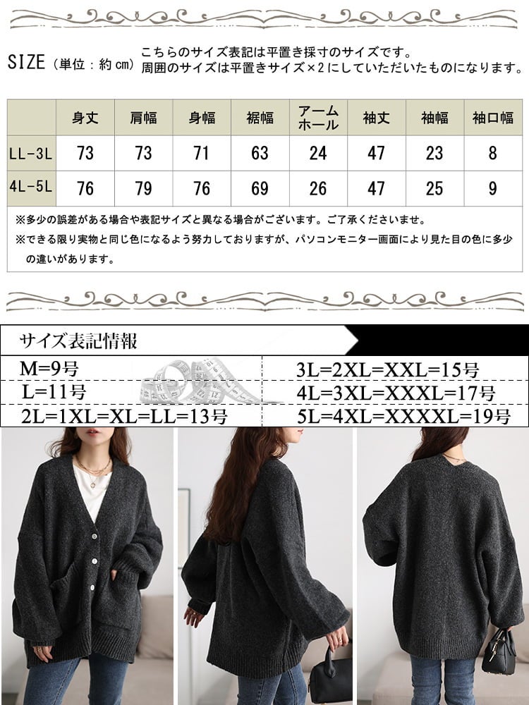 大きいサイズ レディース ダブルポケットVネックカーディガン