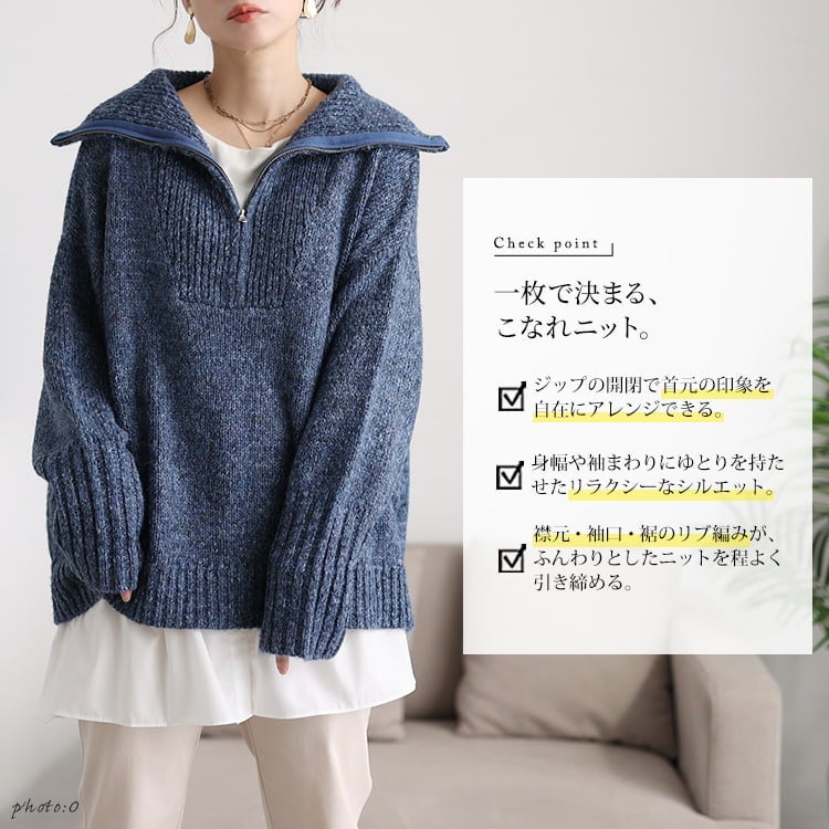 大きいサイズ レディース ハーフジップニットプルオーバー