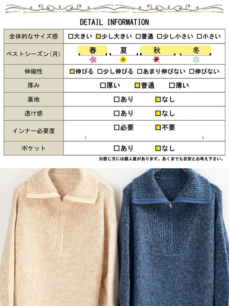 大きいサイズ レディース ハーフジップニットプルオーバー