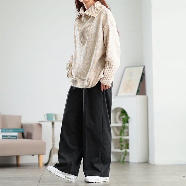 大きいサイズ レディース ウォッシャブル表起毛ワイドパンツ