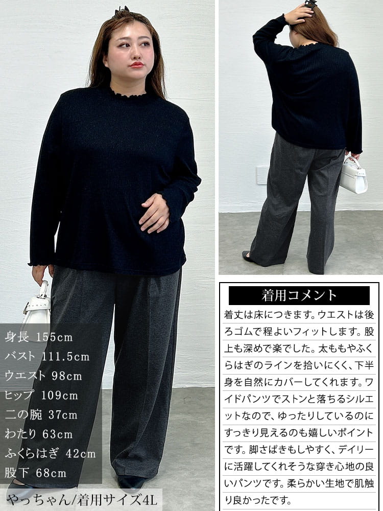 大きいサイズ レディース ウォッシャブル表起毛ワイドパンツ