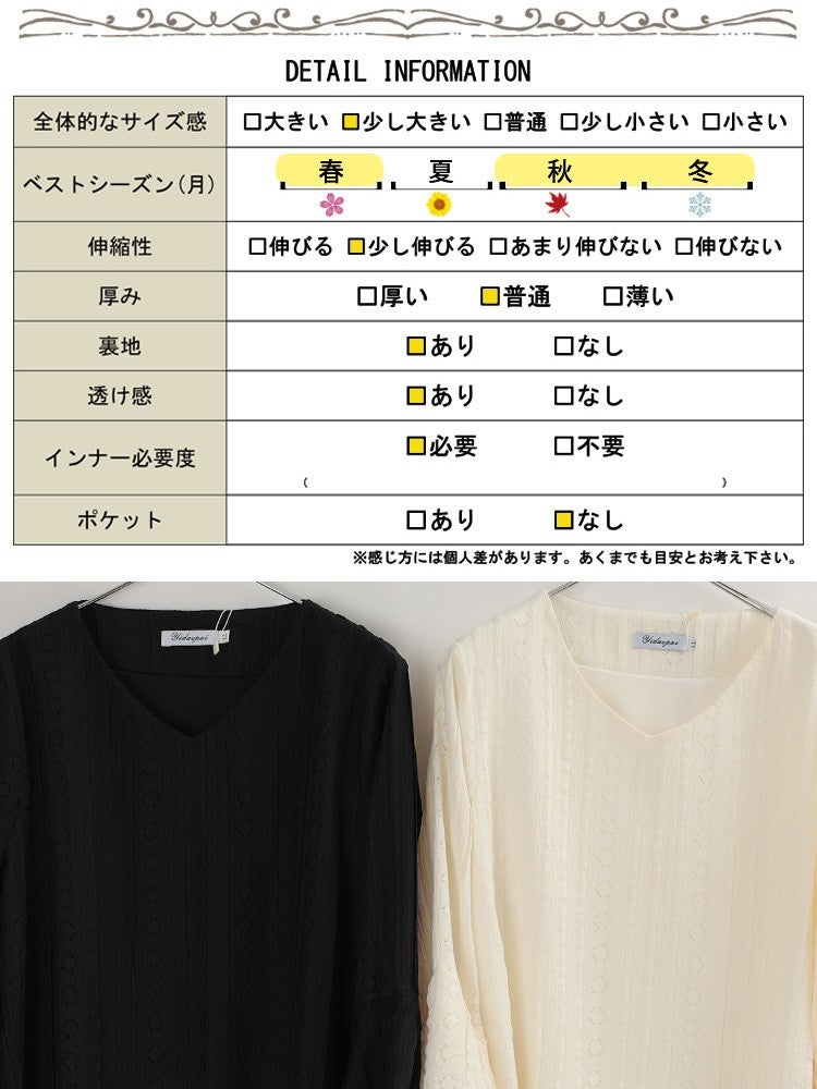 大きいサイズ レディース 透かし柄ダブルキャンディスリーブプルオーバー