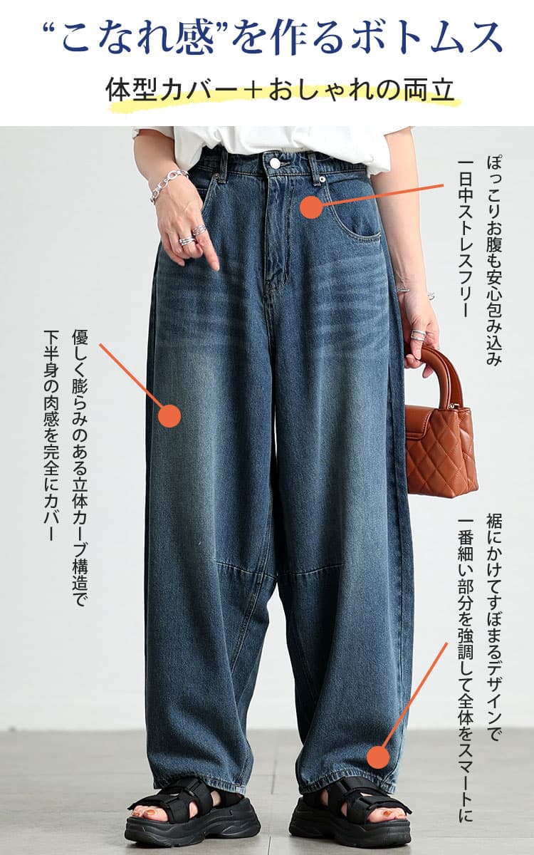 大きいサイズ レディース カーブデニムパンツ