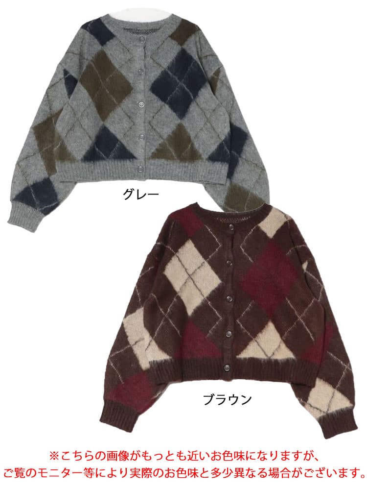 大きいサイズ レディース アーガイルチェックニットカーディガン