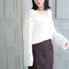 大きいサイズ レディース シャギー透かし編みニットプルオーバー ホワイト