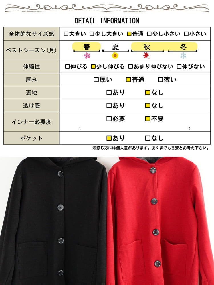 大きいサイズ レディース バイカラーフーディーコート