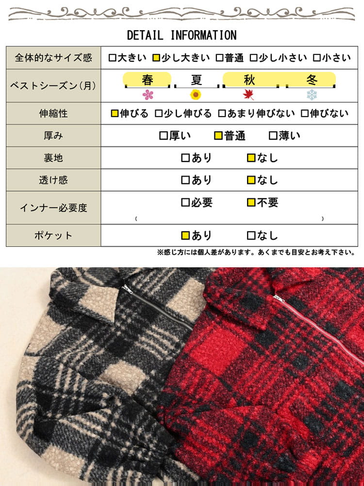 大きいサイズ レディース ビッグチェック柄ボア風ショートコート