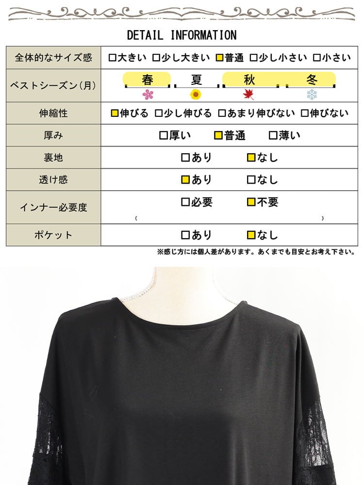 大きいサイズ レディース 花柄レース切替フレアスリーブプルオーバー