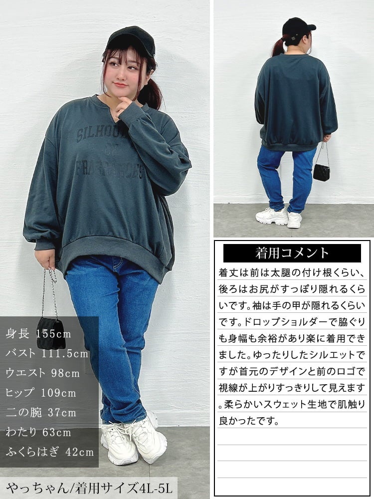 大きいサイズ レディース カレッジロゴキーネックスウェットプルオーバー