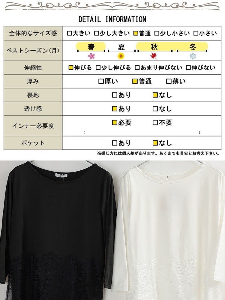大きいサイズ レディース 吸湿発熱裾レースレイヤードトップス