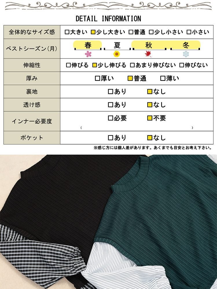 大きいサイズ レディース 裾スリットベストフェイクトップス