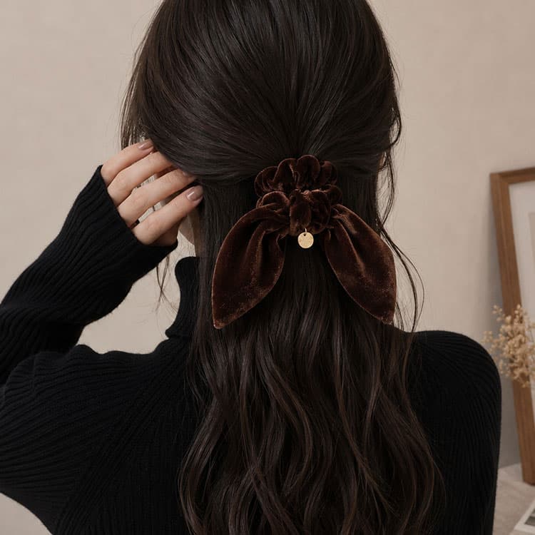 大きいサイズ レディース リボンシュシュ ダークブラウン