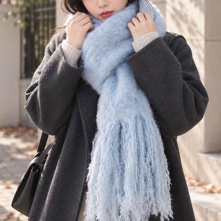 大きいサイズ レディース フリンジボリュームマフラー