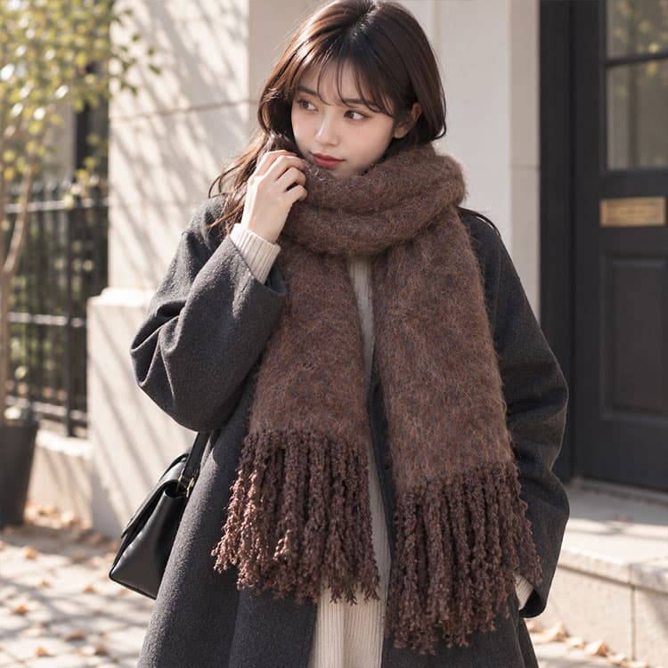 大きいサイズ レディース フリンジボリュームマフラー