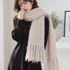 大きいサイズ レディース フリンジボリュームマフラー アイボリー