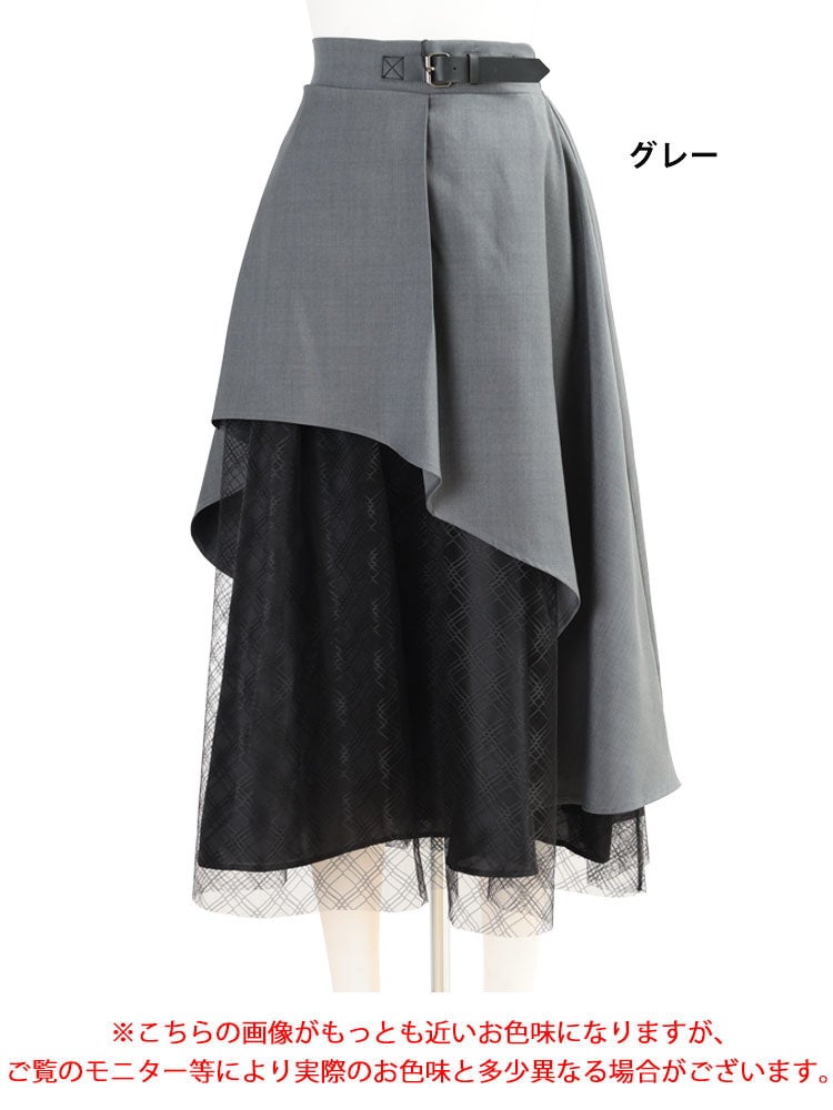 大きいサイズ レディース ベルト付きアシンメトリーチュールレイヤードスカート