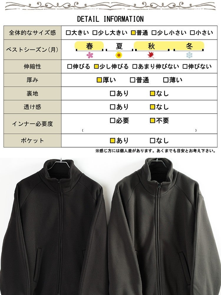 大きいサイズ レディース スタンドカラー軽量裏ボアジャケット