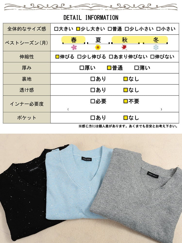 大きいサイズ レディース スパンコールVネックニット
