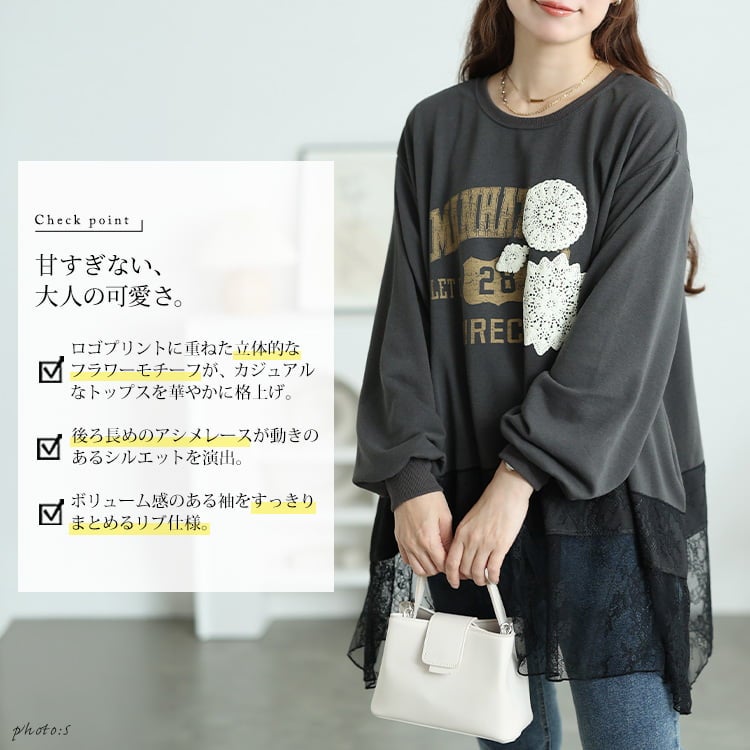 大きいサイズ レディース レース切替ロゴプルオーバー