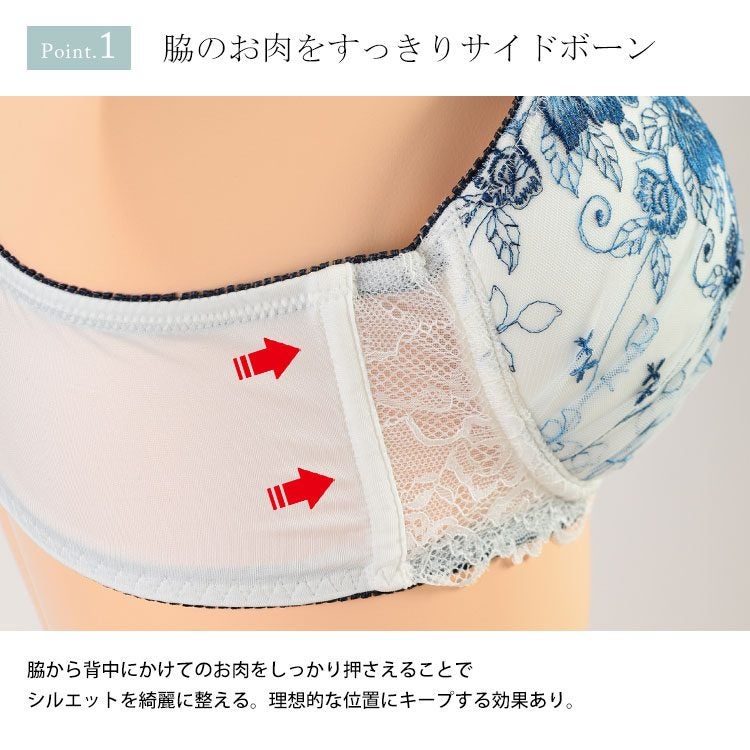 大きいサイズ レディース 花刺繍クロスコードノンワイヤーブラ＆ショーツセット