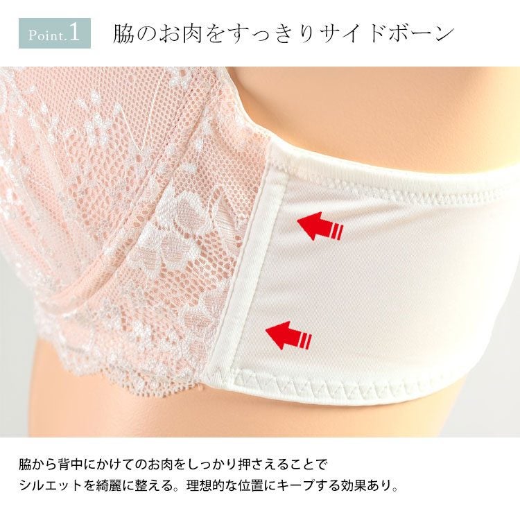 大きいサイズ レディース フラワーレースノンワイヤーブラ＆ショーツセット