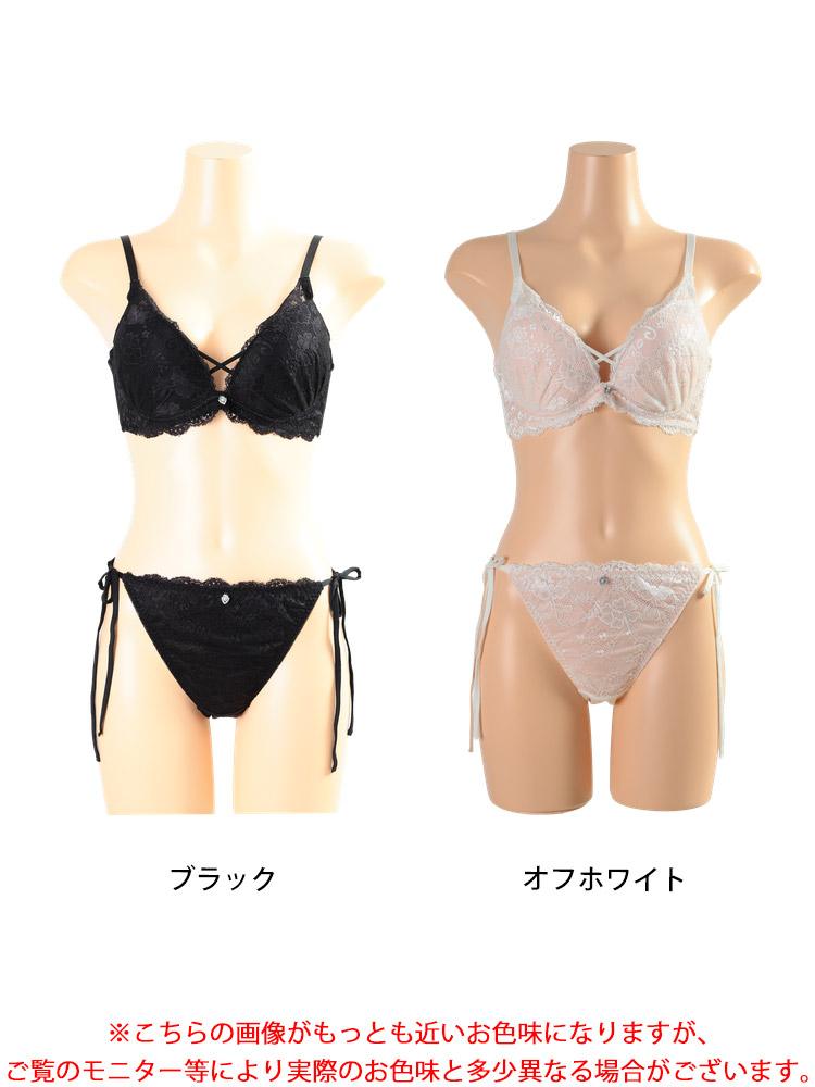 大きいサイズ レディース フラワーレースノンワイヤーブラ＆ショーツセット
