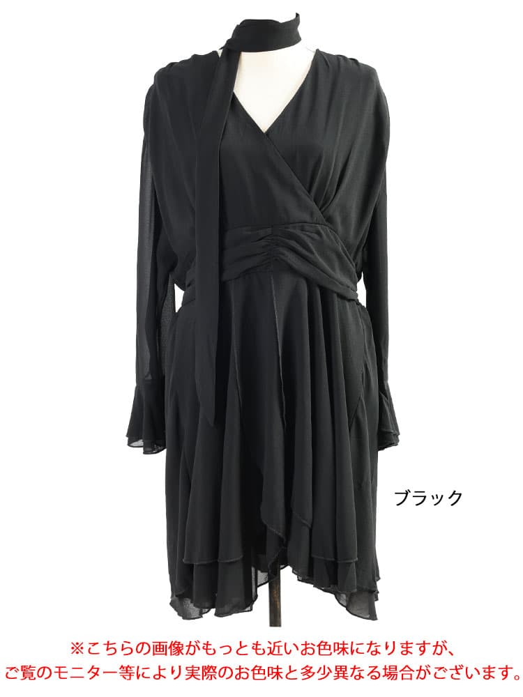 大きいサイズ レディース シフォンカシュクールボウタイワンピース